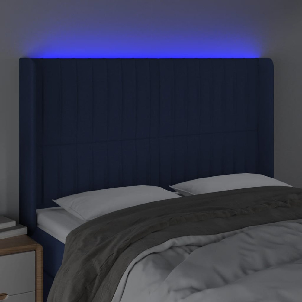 Produktbild för Sänggavel LED blå 147x16x118/128 cm tyg