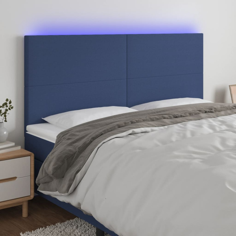 Produktbild för Sänggavel LED blå 180x5x118/128 cm tyg