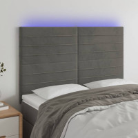 Produktbild för Sänggavel LED mörkgrå 144x5x118/128 cm sammet