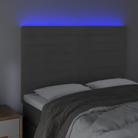 Produktbild för Sänggavel LED mörkgrå 144x5x118/128 cm sammet