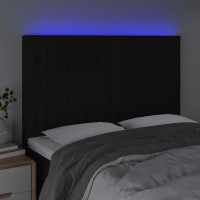 Produktbild för Sänggavel LED svart 144x5x118/128 cm tyg