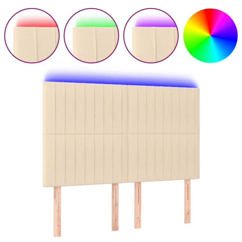 Produktbild för Sänggavel LED gräddvit 144x5x118/128 cm tyg