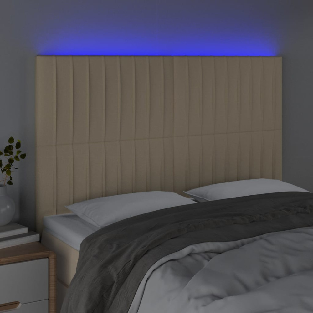 Produktbild för Sänggavel LED gräddvit 144x5x118/128 cm tyg