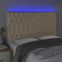 Produktbild för Sänggavel LED gräddvit 160x7x118/128 cm tyg