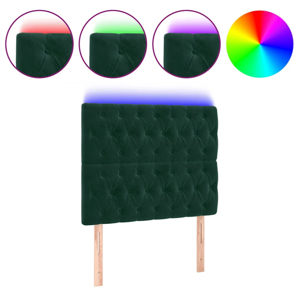 Produktbild för Sänggavel LED mörkgrön 100x7x118/128 cm sammet