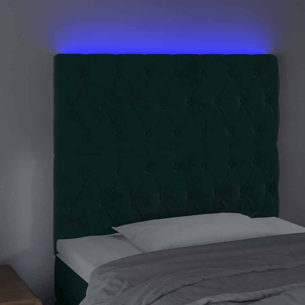 Produktbild för Sänggavel LED mörkgrön 100x7x118/128 cm sammet