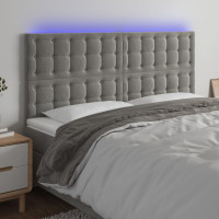 Produktbild för Sänggavel LED ljusgrå 200x5x118/128 cm sammet