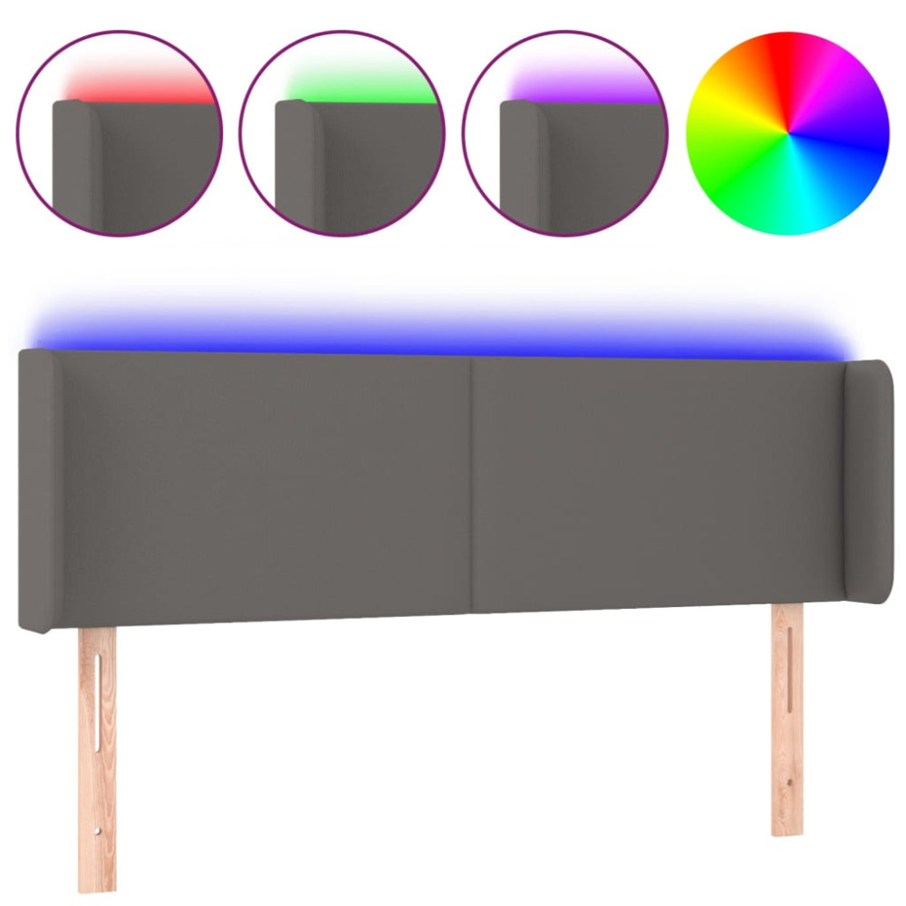 Produktbild för Sänggavel LED grå 147x16x78/88 cm konstläder