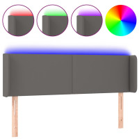 Produktbild för Sänggavel LED grå 147x16x78/88 cm konstläder