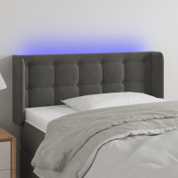 Produktbild för Sänggavel LED mörkgrå 103x16x78/88 cm sammet