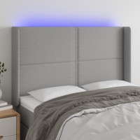 Produktbild för Sänggavel LED ljusgrå 147x16x118/128 cm tyg