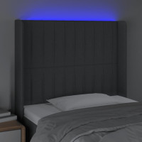 Produktbild för Sänggavel LED mörkgrå 103x16x118/128 cm tyg