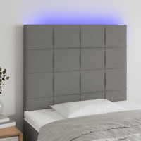 Produktbild för Sänggavel LED mörkgrå 90x5x118/128 cm tyg