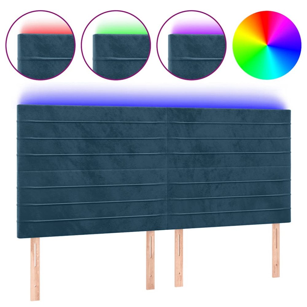 Produktbild för Sänggavel LED mörkblå 160x5x118/128 cm sammet