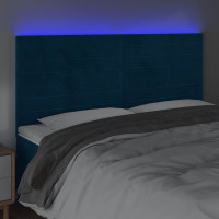 Produktbild för Sänggavel LED mörkblå 160x5x118/128 cm sammet