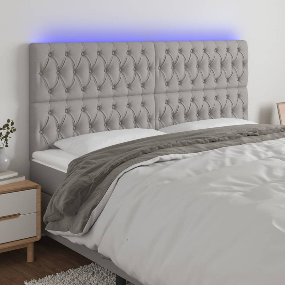 Produktbild för Sänggavel LED ljusgrå 180x7x118/128 cm tyg