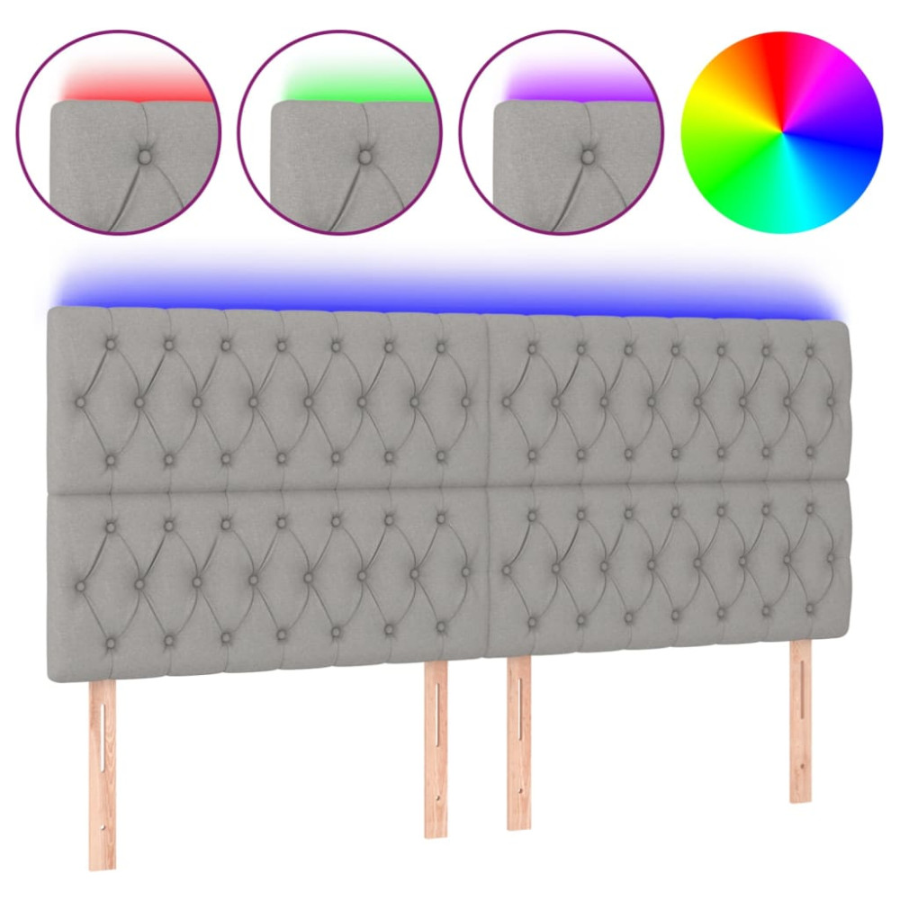 Produktbild för Sänggavel LED ljusgrå 180x7x118/128 cm tyg