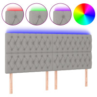 Produktbild för Sänggavel LED ljusgrå 180x7x118/128 cm tyg
