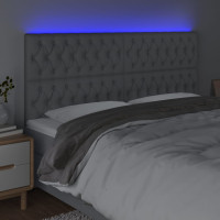 Produktbild för Sänggavel LED ljusgrå 180x7x118/128 cm tyg