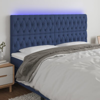 Produktbild för Sänggavel LED blå 200x7x118/128 cm tyg