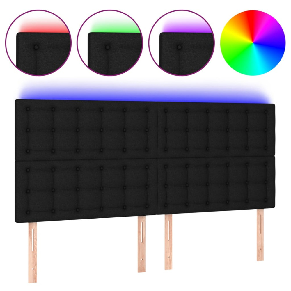 Produktbild för Sänggavel LED svart 200x5x118/128 cm tyg