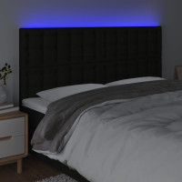 Produktbild för Sänggavel LED svart 180x5x118/128 cm tyg