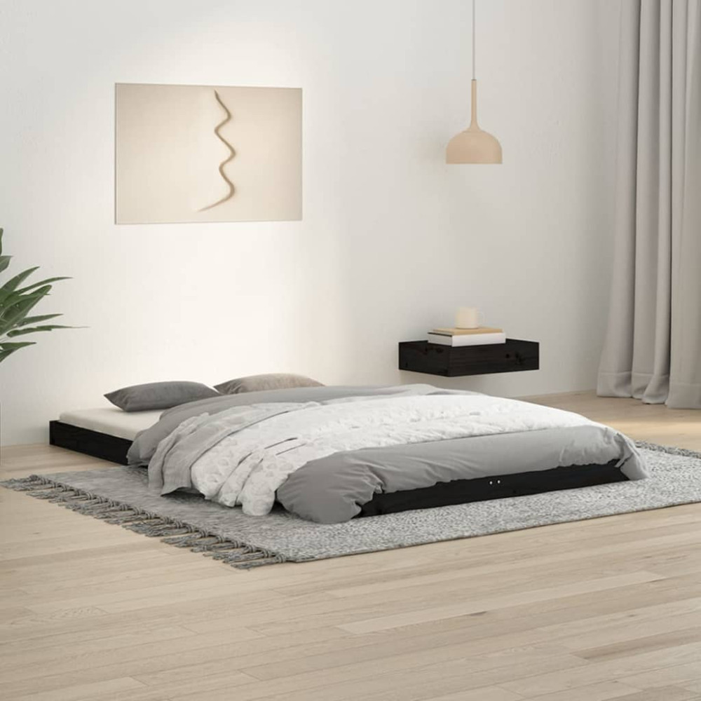 Produktbild för Sängram 120x190 cm massiv furu svart