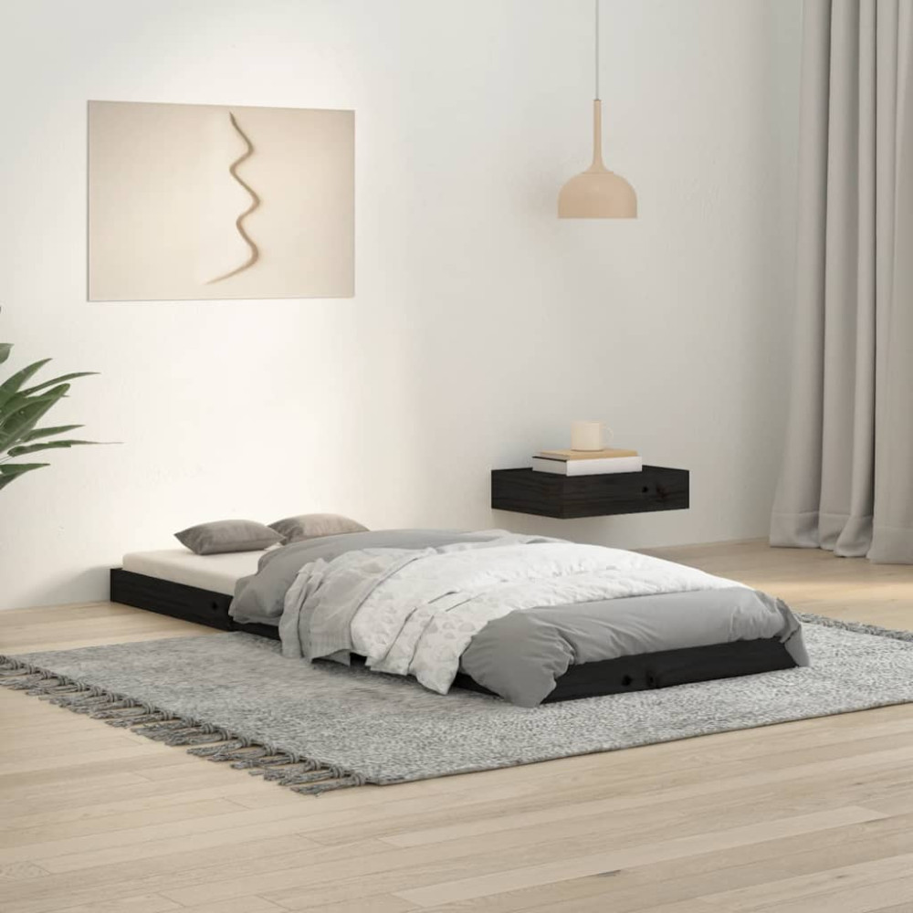 Produktbild för Sängram 75x190 cm massiv furu svart