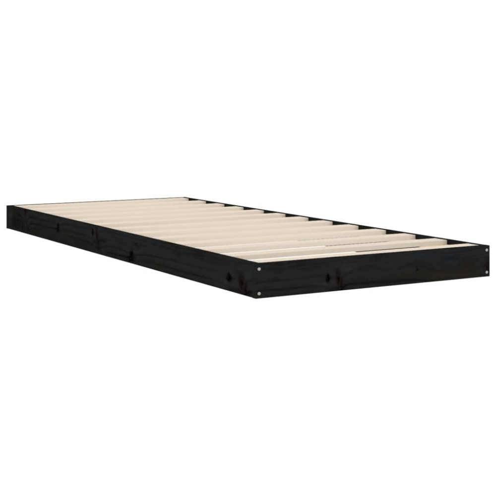 Produktbild för Sängram 75x190 cm massiv furu svart