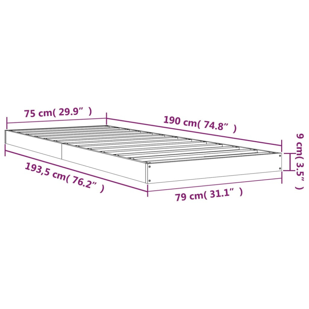 Produktbild för Sängram 75x190 cm massiv furu svart