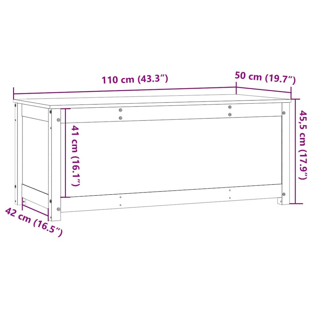Produktbild för Förvaringslåda honungsbrun 110x50x45,5 cm massiv furu