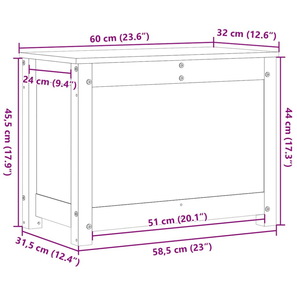 Produktbild för Förvaringslåda honungsbrun 60x32x45,5 cm massiv furu
