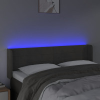 Produktbild för Sänggavel LED mörkgrå 147x16x78/88 cm sammet