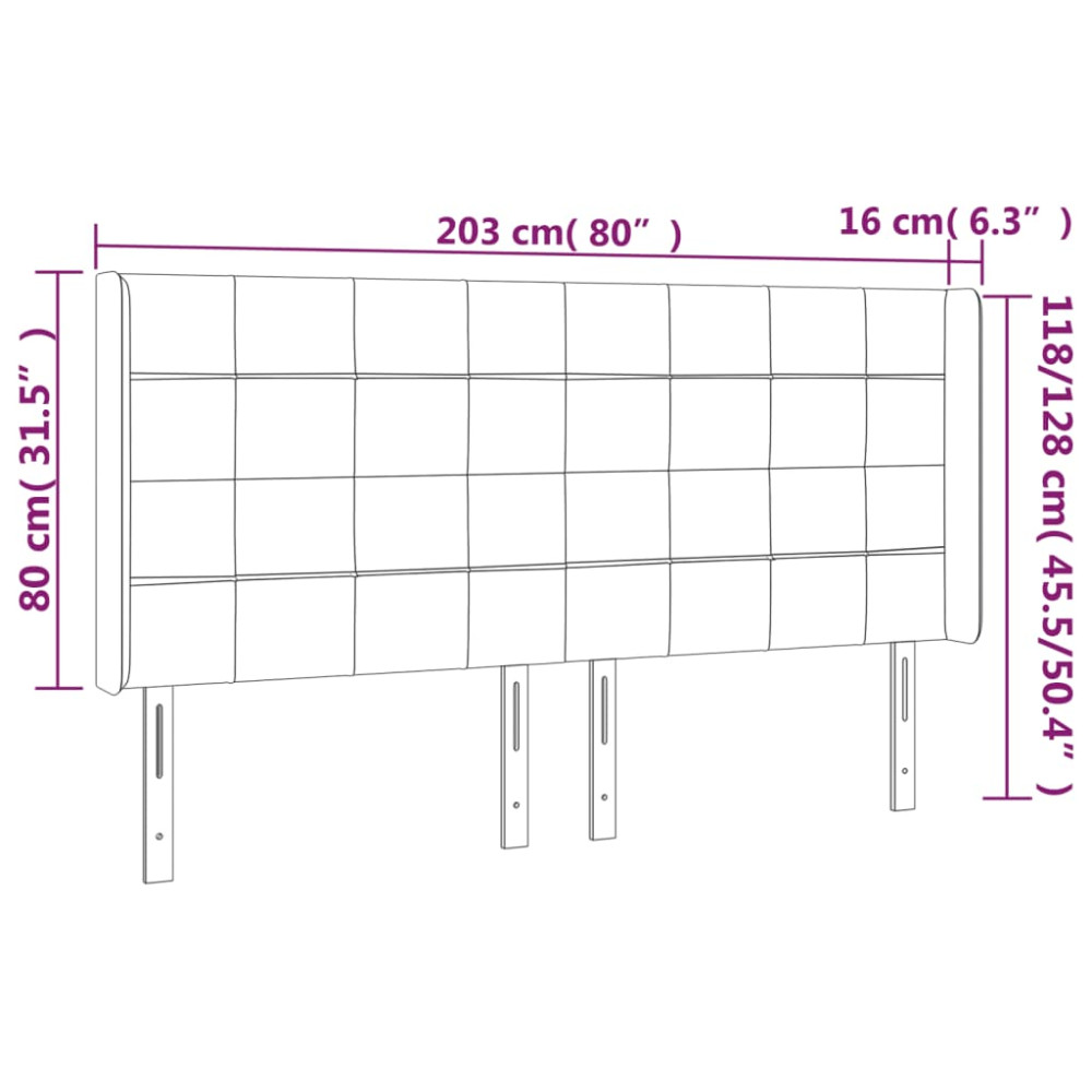 Produktbild för Sänggavel LED taupe 203x16x118/128 cm tyg