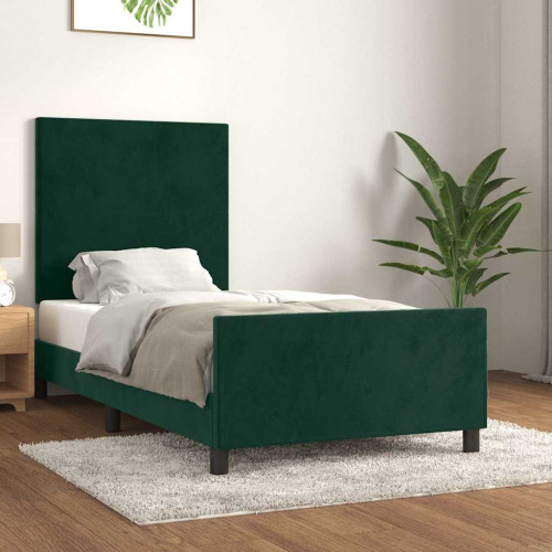 vidaXL Sängram utan madrass mörkgrön 90x190 cm sammet