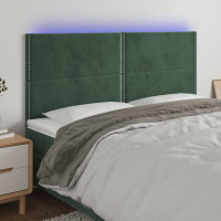 Produktbild för Sänggavel LED mörkgrön 160x5x118/128 cm sammet