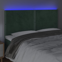 Produktbild för Sänggavel LED mörkgrön 160x5x118/128 cm sammet