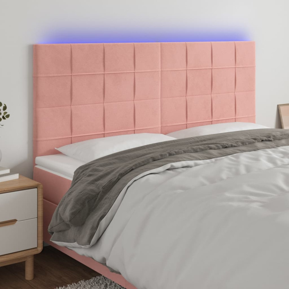 Produktbild för Sänggavel LED rosa 180x5x118/128 cm sammet