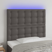 Produktbild för Sänggavel LED grå 80x5x118/128 cm konstläder