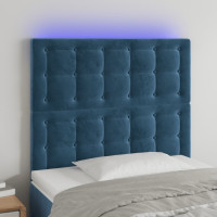 Produktbild för Sänggavel LED mörkblå 100x5x118/128 cm sammet