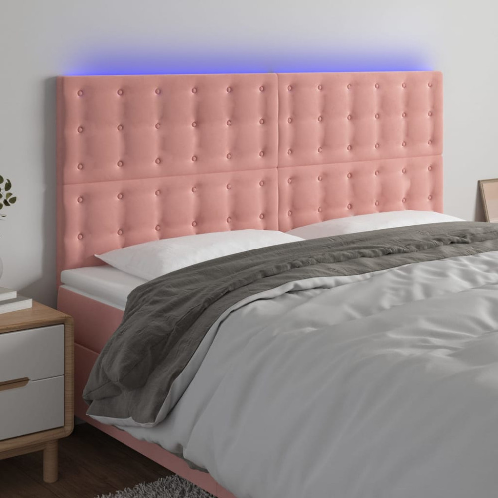 Produktbild för Sänggavel LED rosa 180x5x118/128 cm sammet