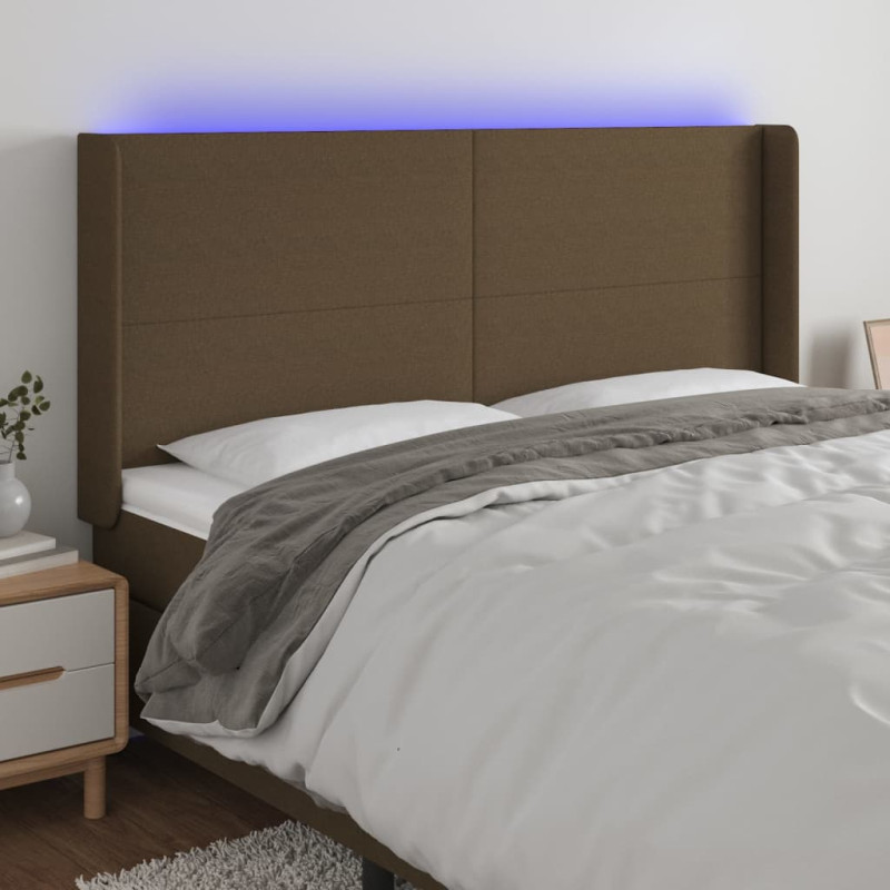 Produktbild för Sänggavel LED mörkbrun 203x16x118/128 cm tyg
