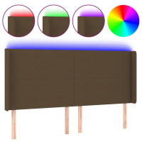 Miniatyr av produktbild för Sänggavel LED mörkbrun 203x16x118/128 cm tyg