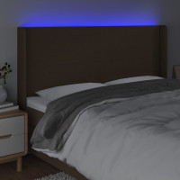 Miniatyr av produktbild för Sänggavel LED mörkbrun 203x16x118/128 cm tyg