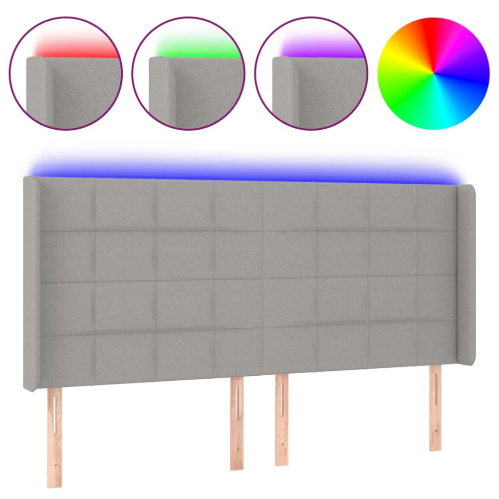 Produktbild för Sänggavel LED ljusgrå 183x16x118/128 cm tyg