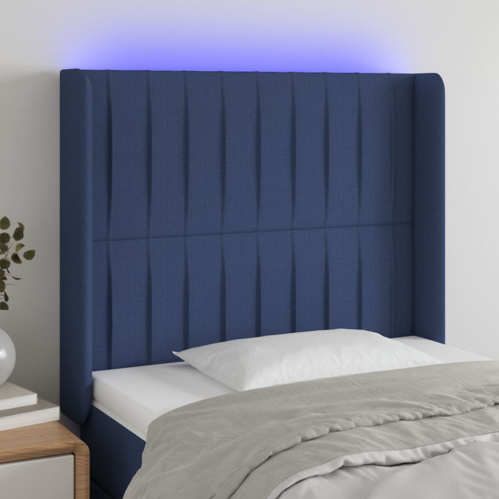 Produktbild för Sänggavel LED blå 103x16x118/128 cm tyg