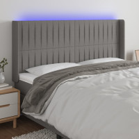 Produktbild för Sänggavel LED mörkgrå 183x16x118/128 cm tyg