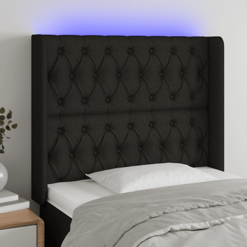 Produktbild för Sänggavel LED svart 93x16x118/128 cm tyg