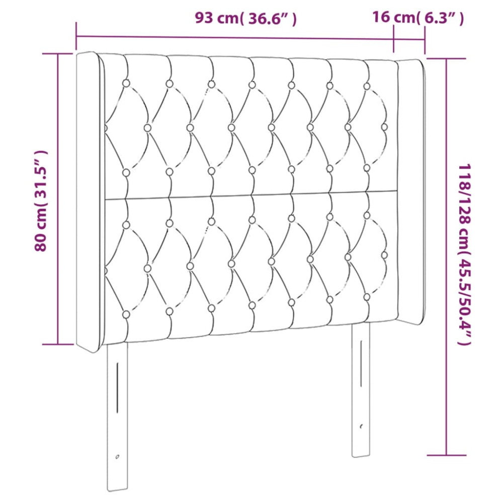 Produktbild för Sänggavel LED svart 93x16x118/128 cm tyg