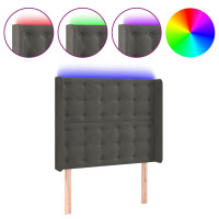 Produktbild för Sänggavel LED mörkgrå 103x16x118/128 cm sammet